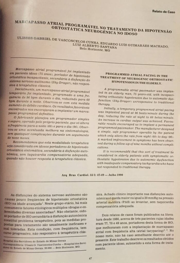 Marcapasso Atrial Programável no Tratamento da Hipotensão Ortostática Neurogênica no Idoso