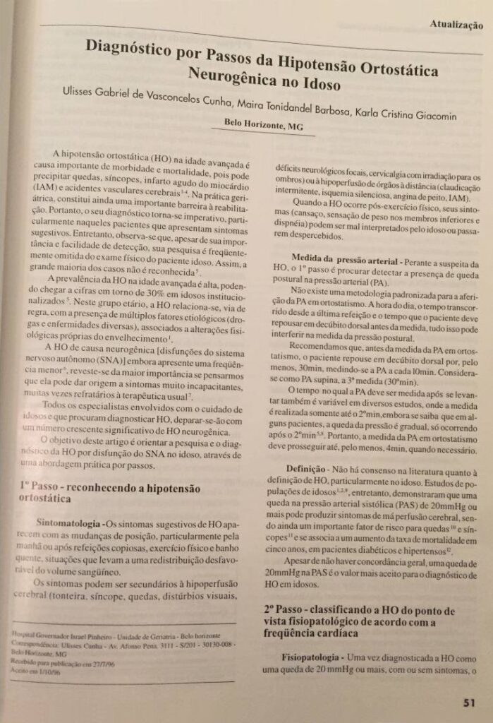 Diagnóstico por Passos da Hipotensão Ortostática Neurogênica no Idoso