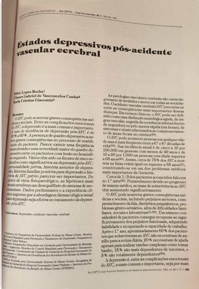 Estados depressivos pós-acidente vascular cerebral